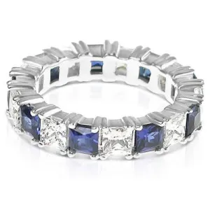 4.70 CT Princess Cut Blue Sapphires & Diamonds - Eternity Ring