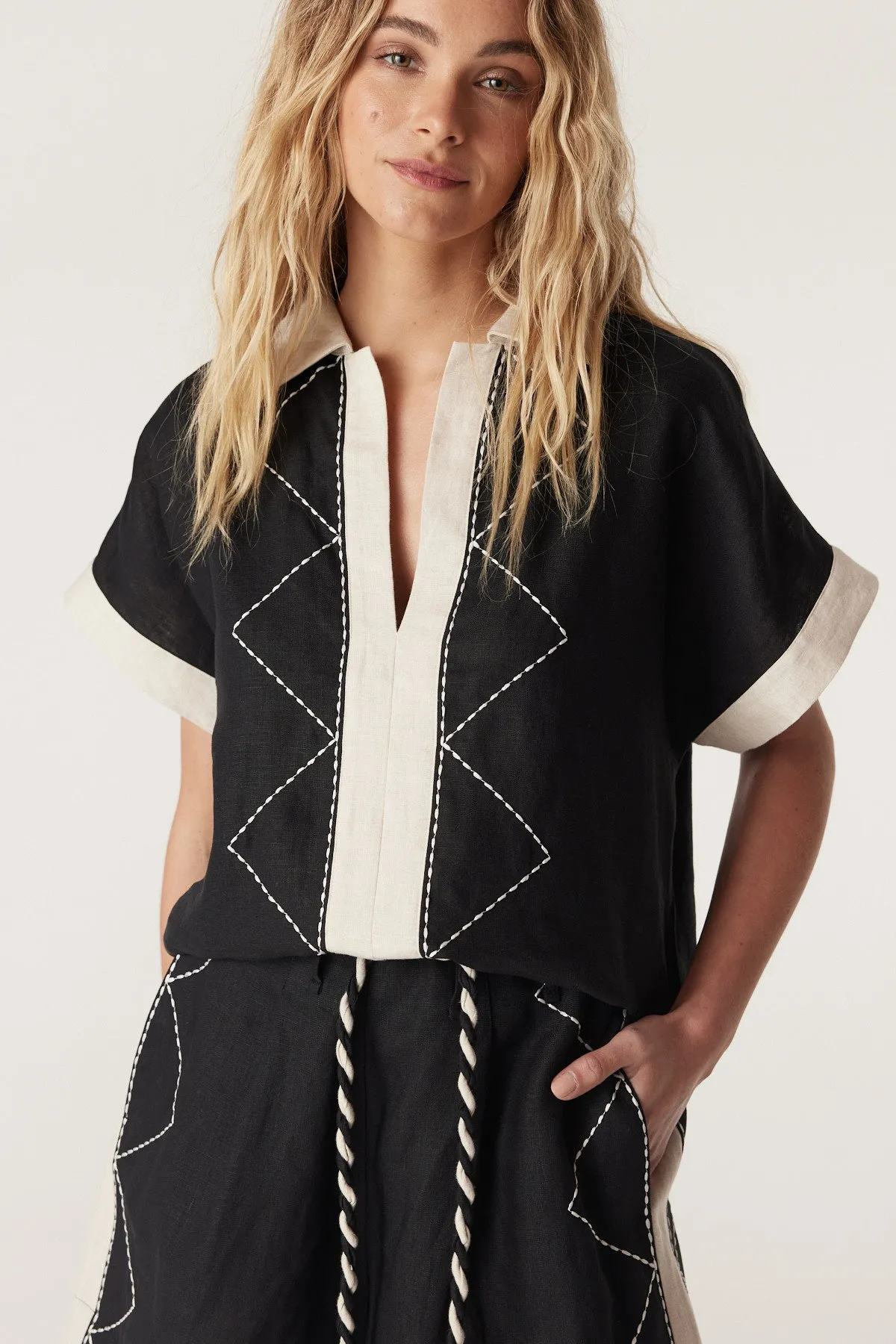 Ally Embroidered Shirt - Black