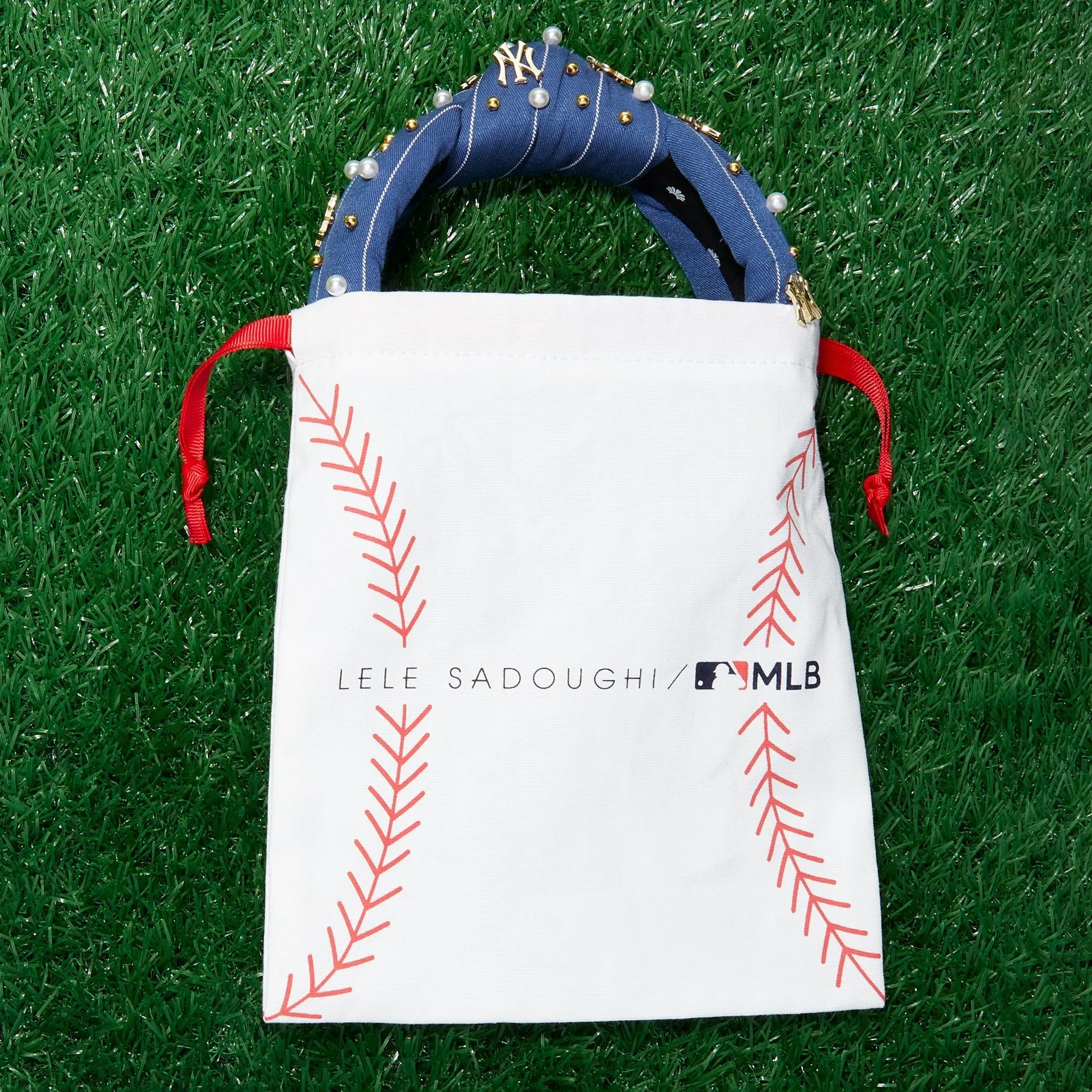 ATLANTA BRAVES LELE SADOUGHI / MLB NAVY EMBROIDERED KNOTTED HEADBAND