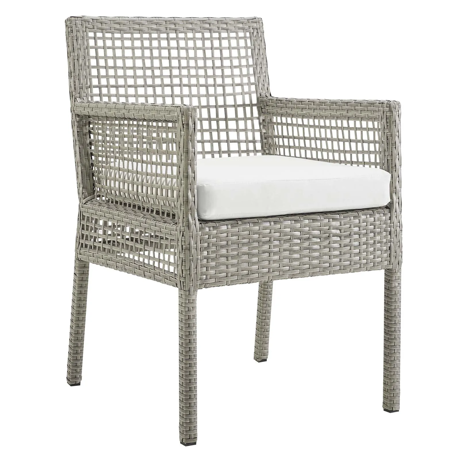Aura Dining Armchair Outdoor Patio Wicker Rattan Set of 4 Gray White EEI-3594-GRY-WHI