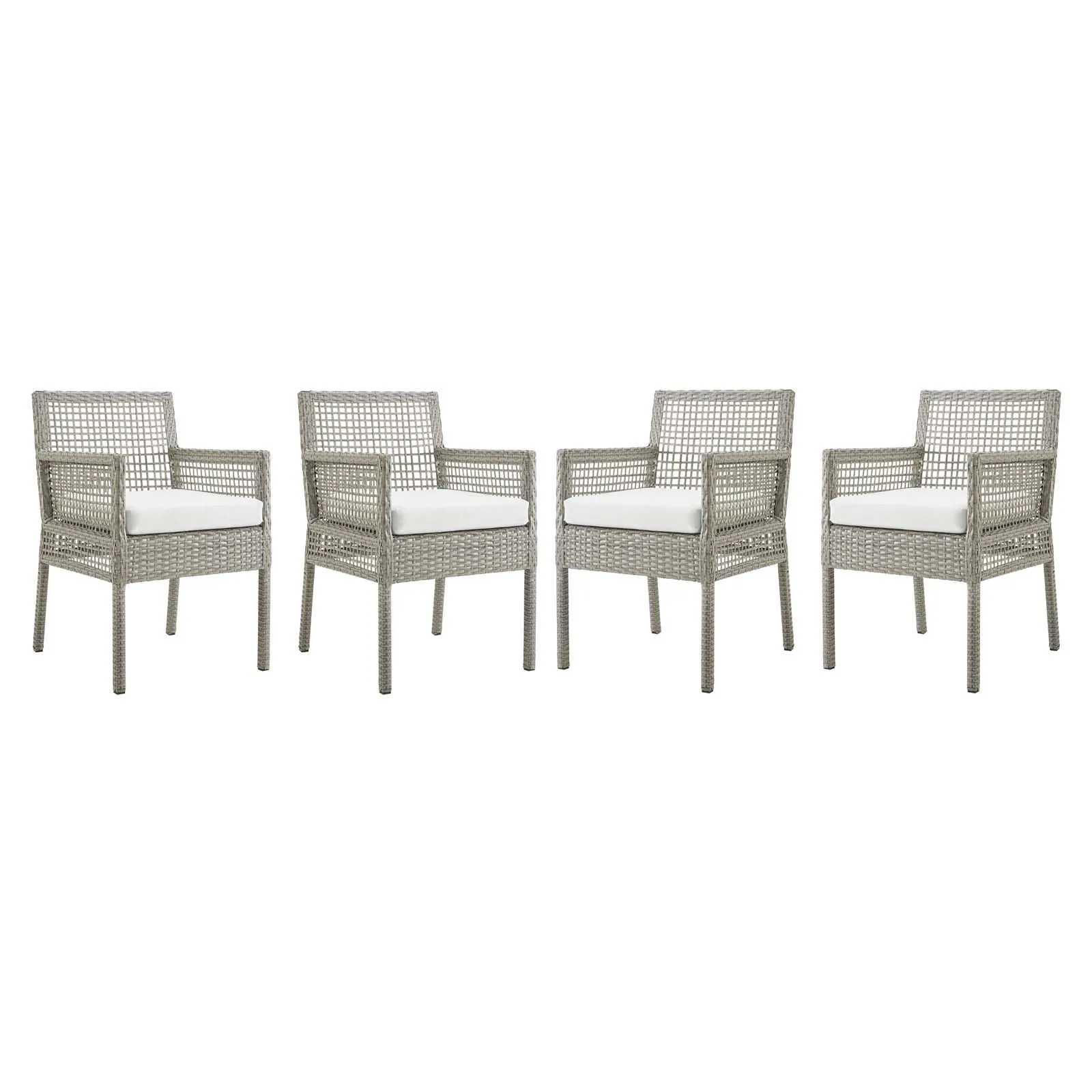 Aura Dining Armchair Outdoor Patio Wicker Rattan Set of 4 Gray White EEI-3594-GRY-WHI
