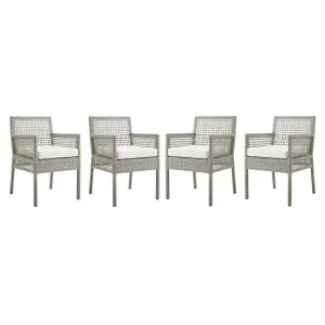 Aura Dining Armchair Outdoor Patio Wicker Rattan Set of 4 Gray White EEI-3594-GRY-WHI