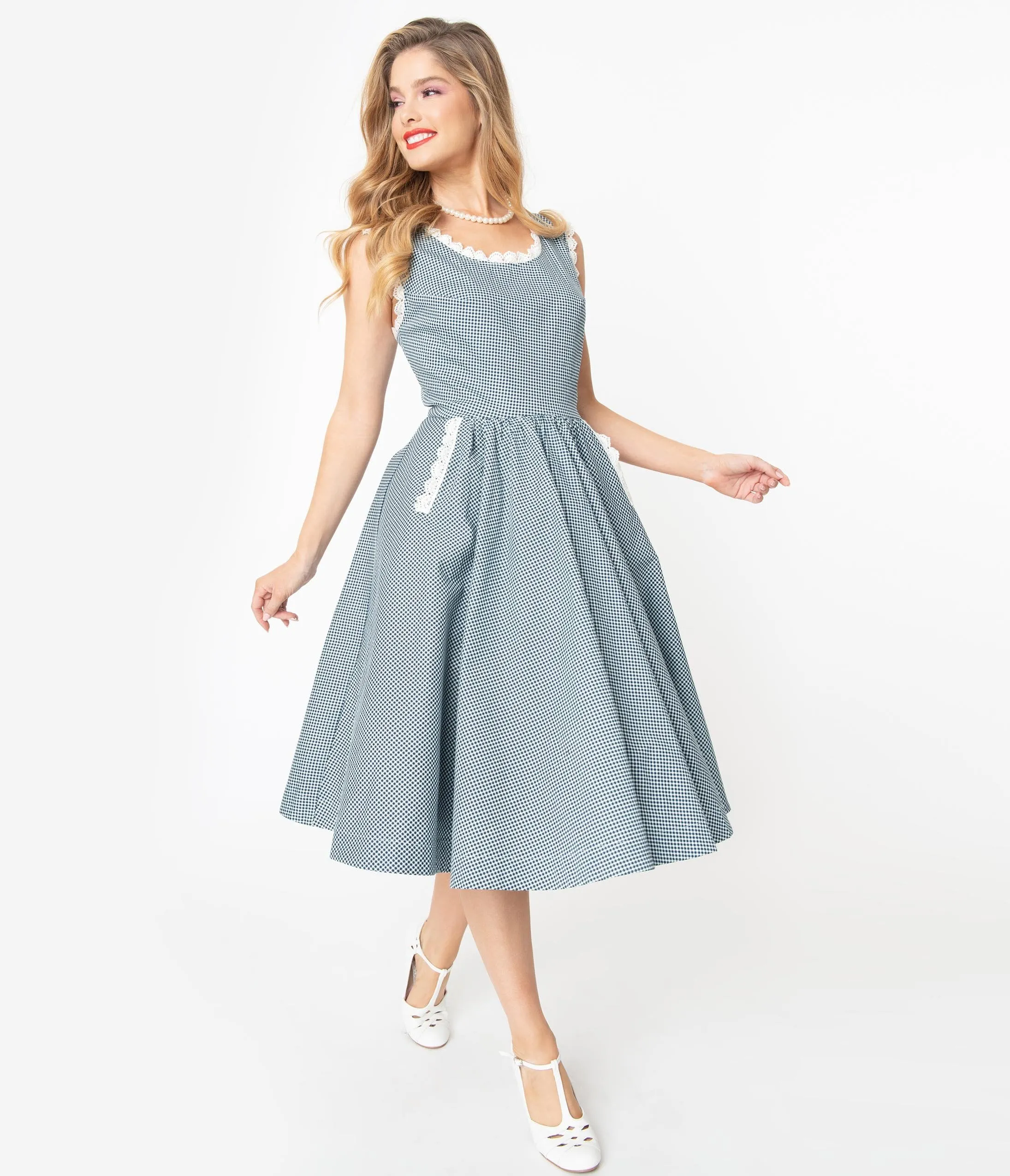 Navy & White Gingham Swing Dress - Barbie x Unique Vintage Barbie-Q Collection