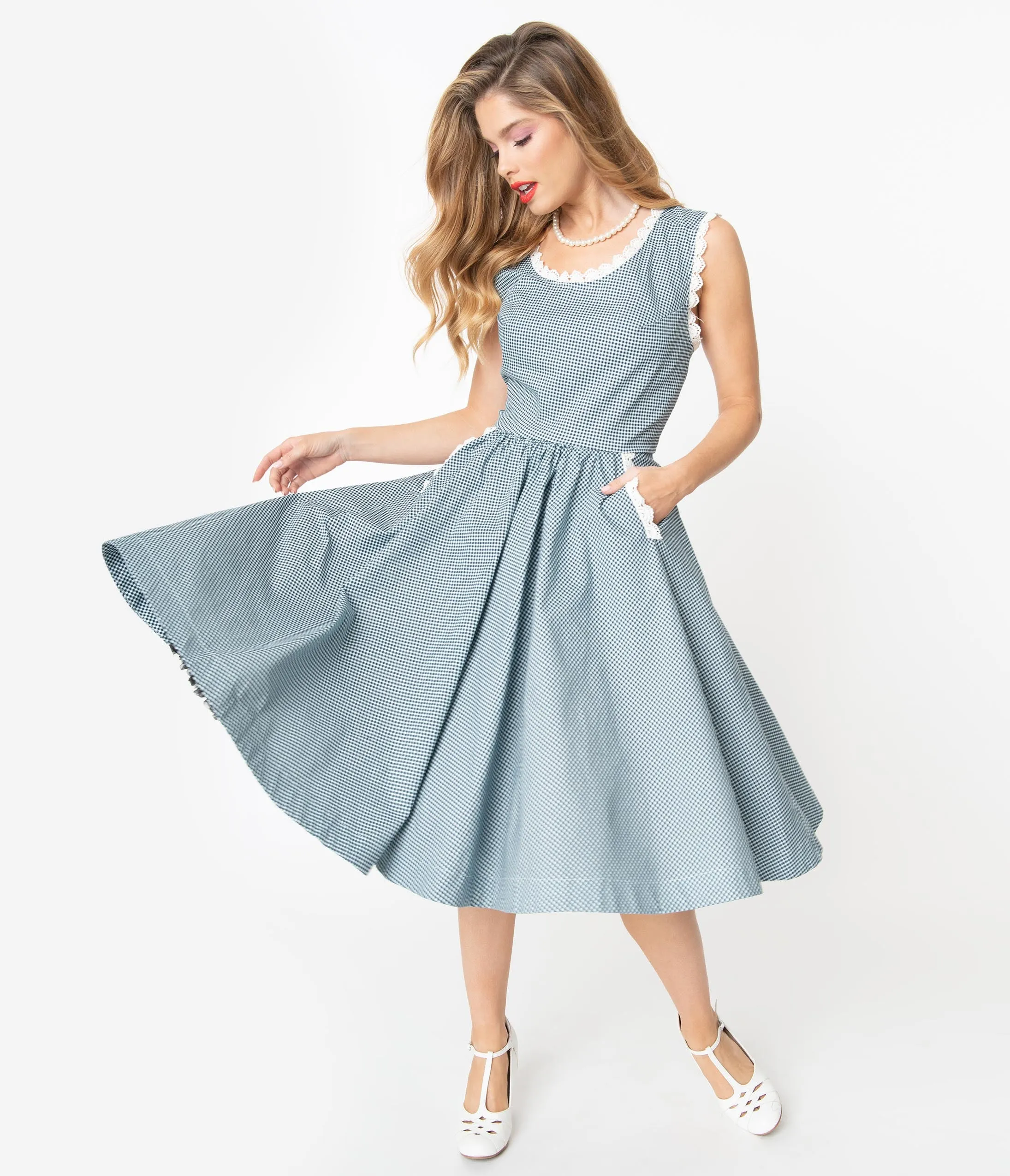 Navy & White Gingham Swing Dress - Barbie x Unique Vintage Barbie-Q Collection