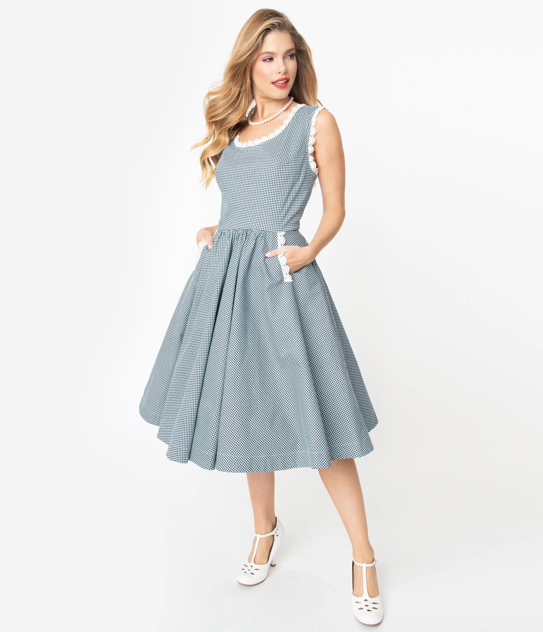 Navy & White Gingham Swing Dress - Barbie x Unique Vintage Barbie-Q Collection