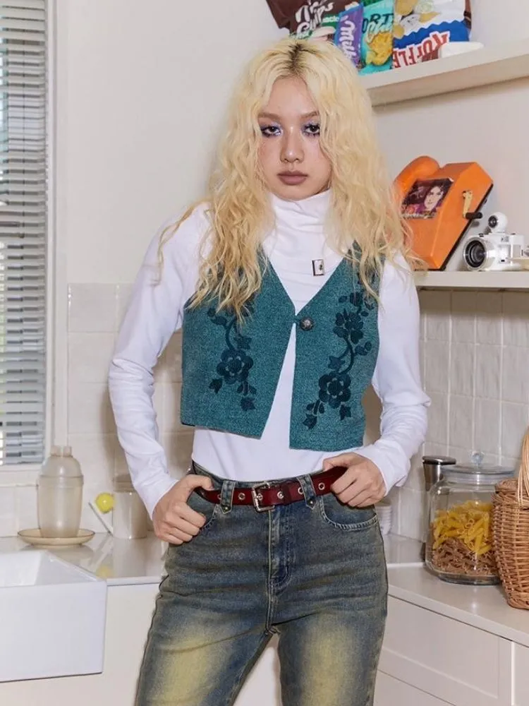 Blue embroidered vest【s0000003697】