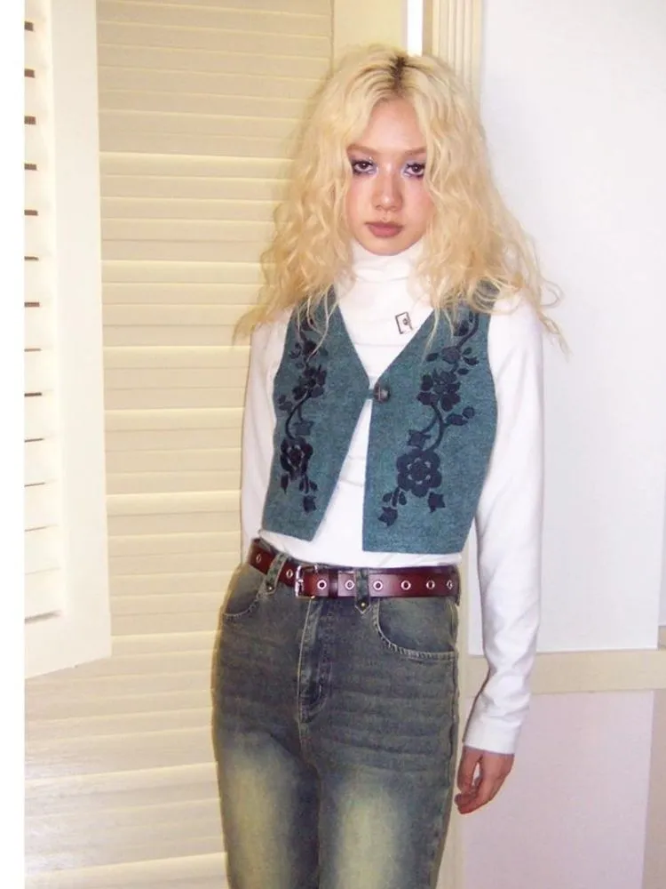 Blue embroidered vest【s0000003697】