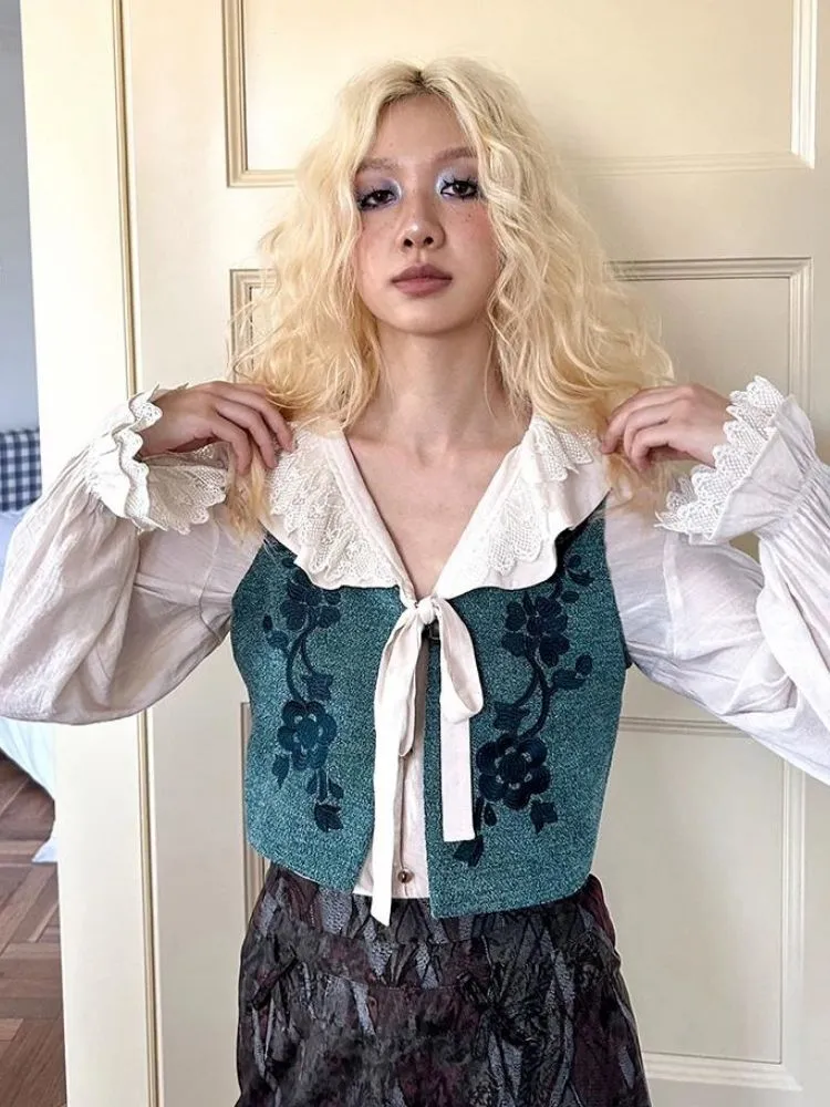 Blue embroidered vest【s0000003697】