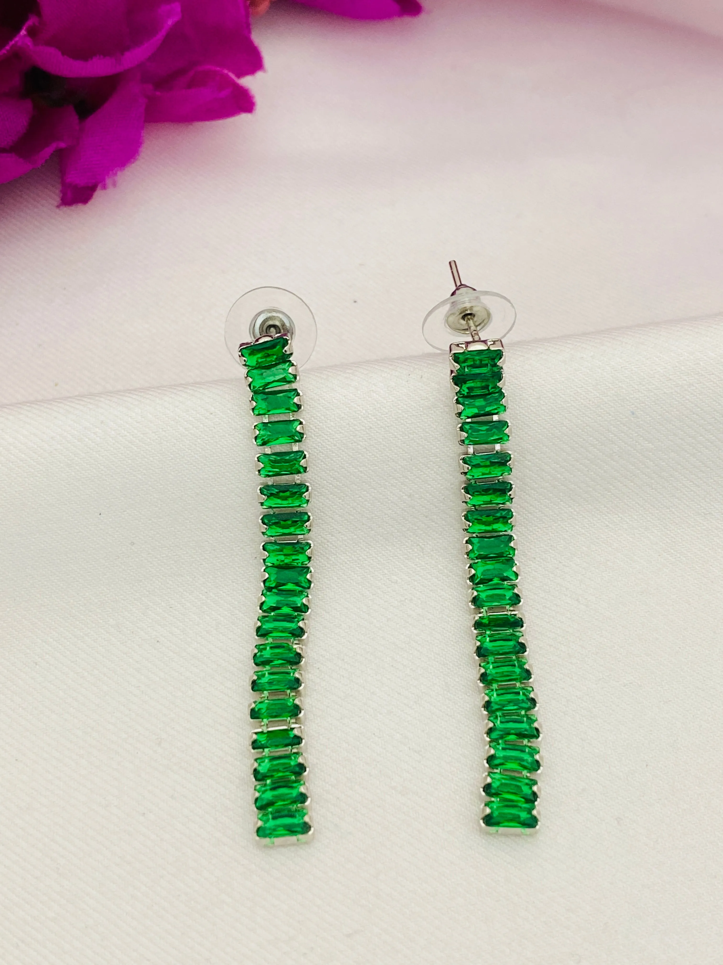Charming Long Trendy Oxidized Green Color Earrings