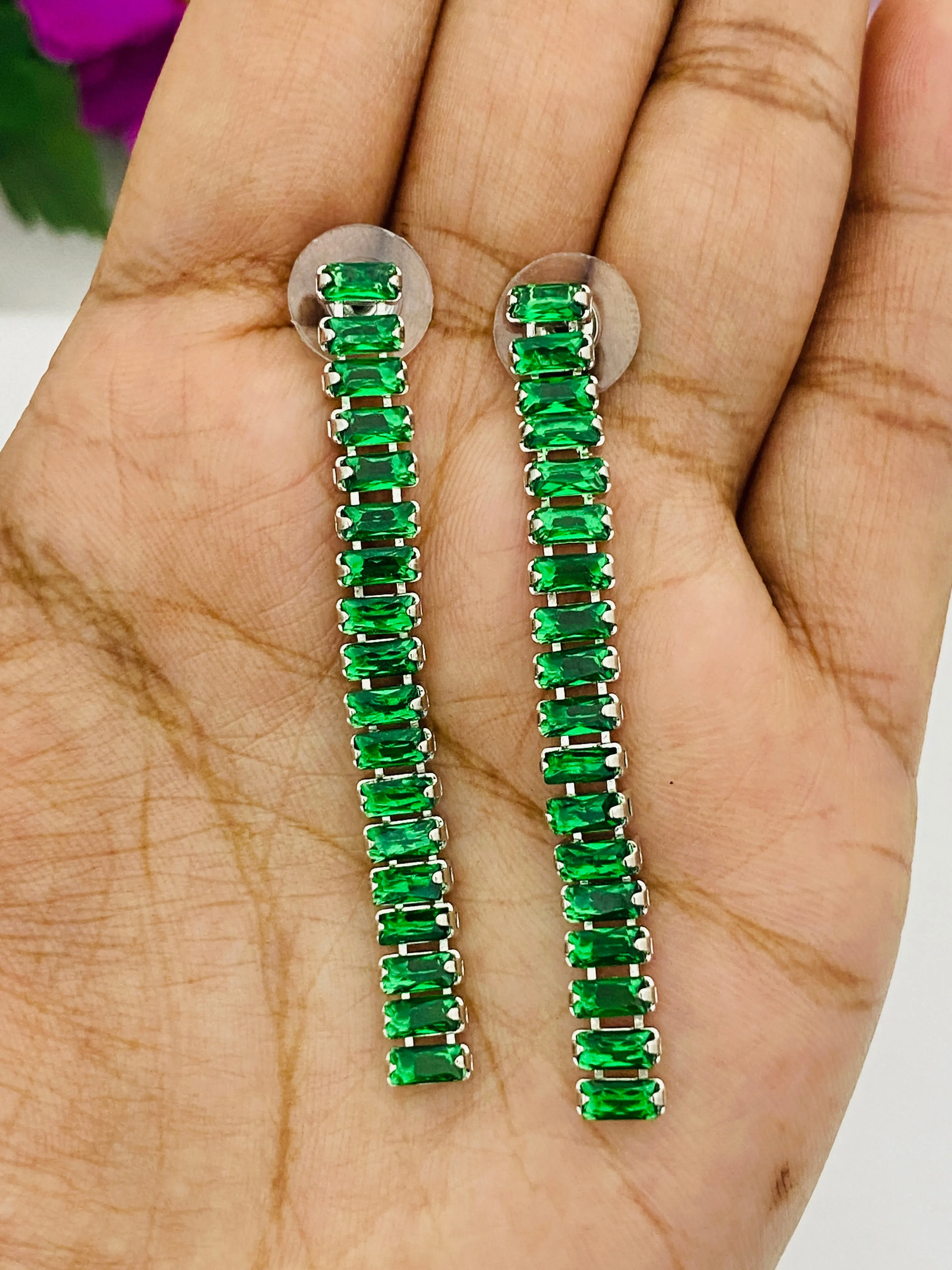 Charming Long Trendy Oxidized Green Color Earrings