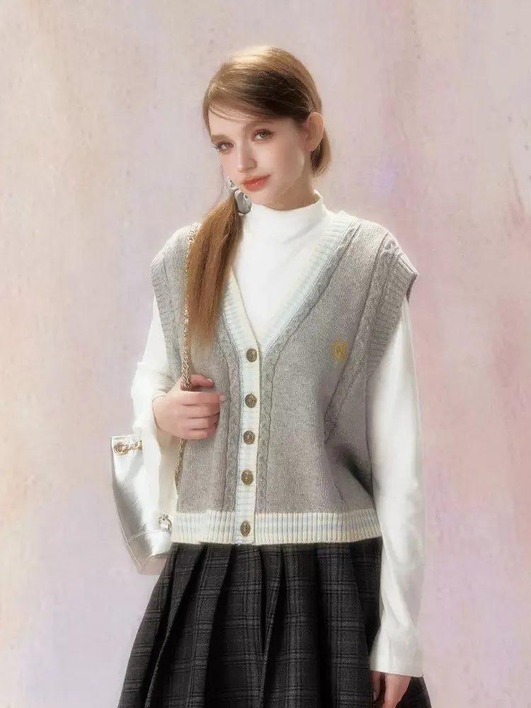 Embroidered V-Neck Knit Jacquard Vest Cardigan【s0000006472】