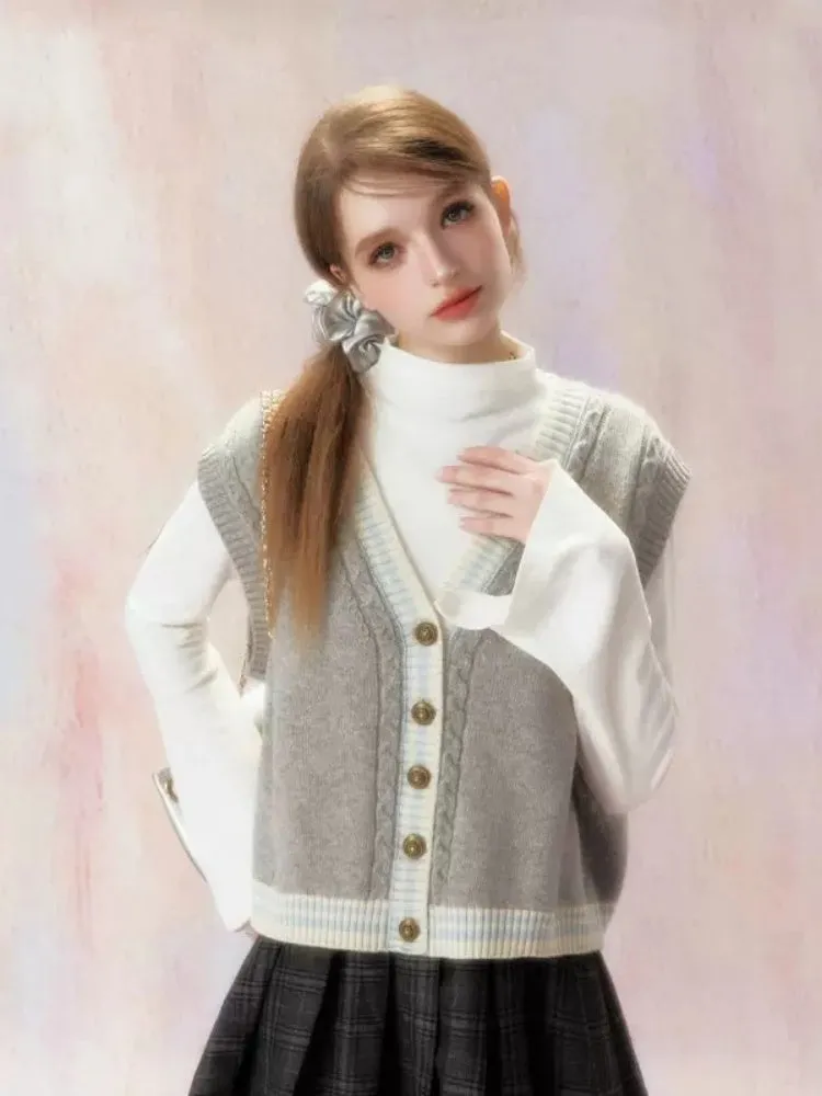 Embroidered V-Neck Knit Jacquard Vest Cardigan【s0000006472】