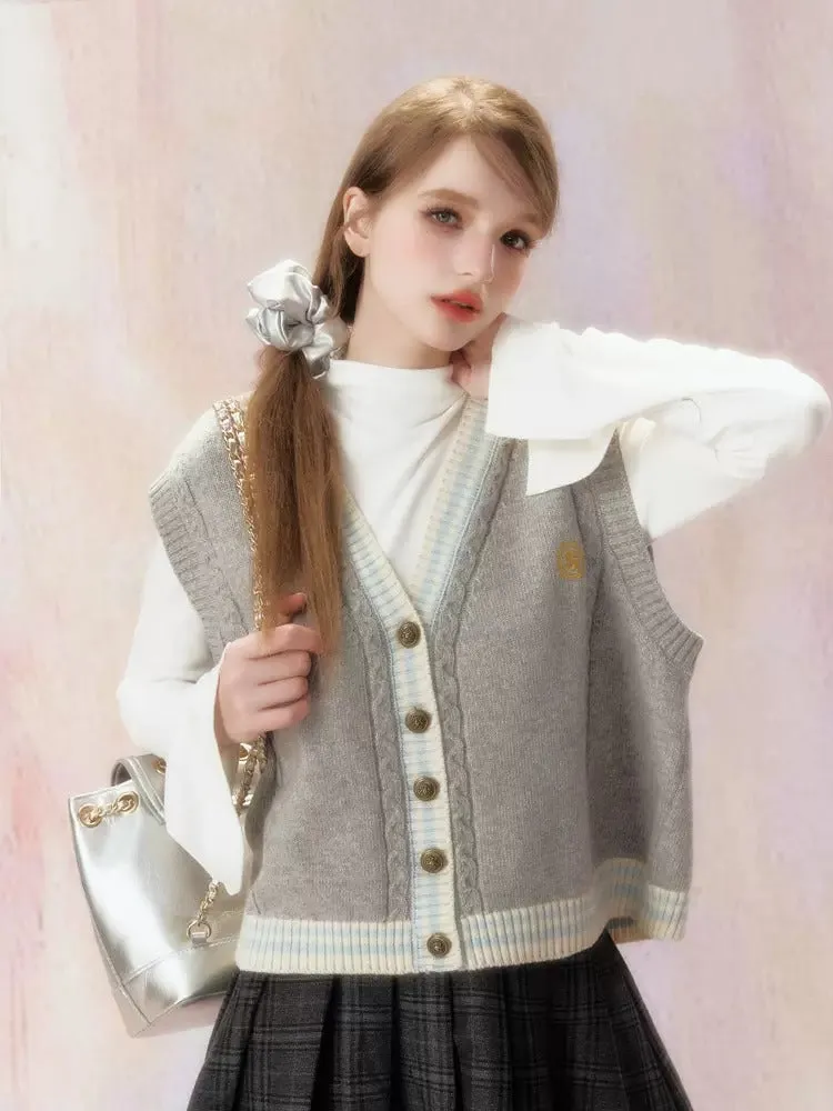 Embroidered V-Neck Knit Jacquard Vest Cardigan【s0000006472】