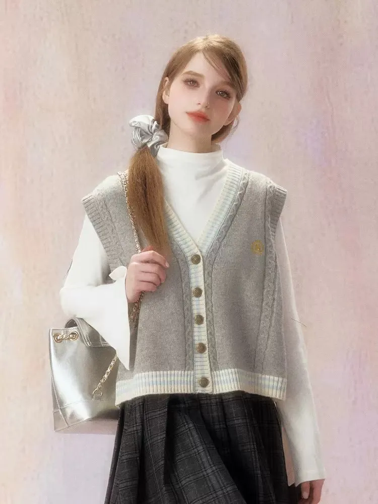 Embroidered V-Neck Knit Jacquard Vest Cardigan【s0000006472】