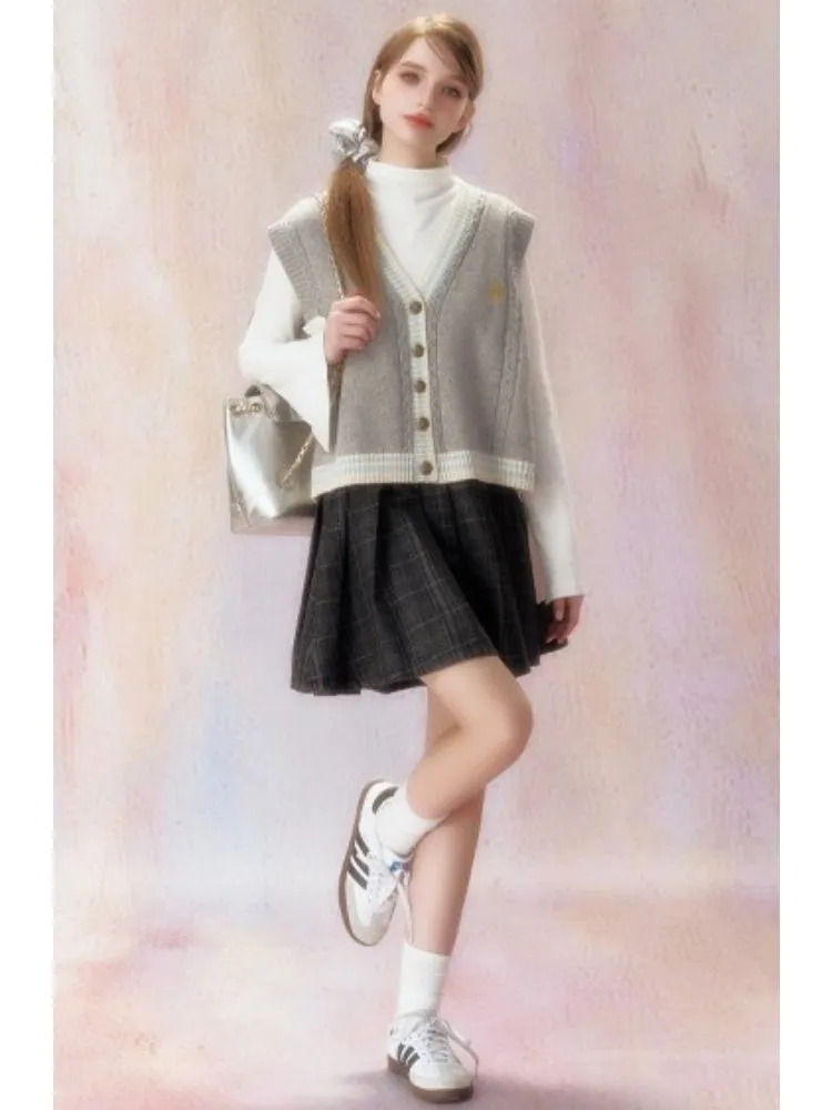 Embroidered V-Neck Knit Jacquard Vest Cardigan【s0000006472】