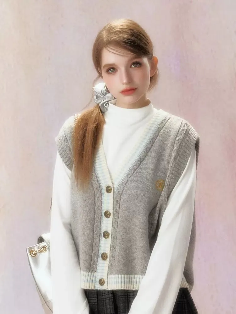 Embroidered V-Neck Knit Jacquard Vest Cardigan【s0000006472】