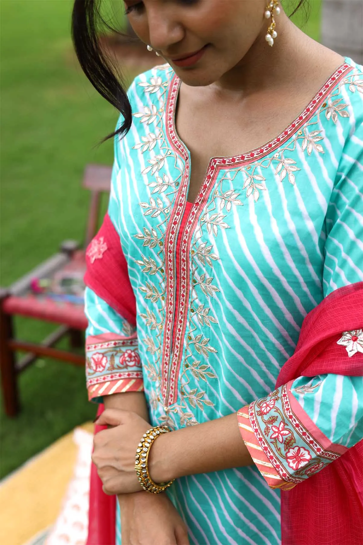 Green Leheriya Straight fit Kurta