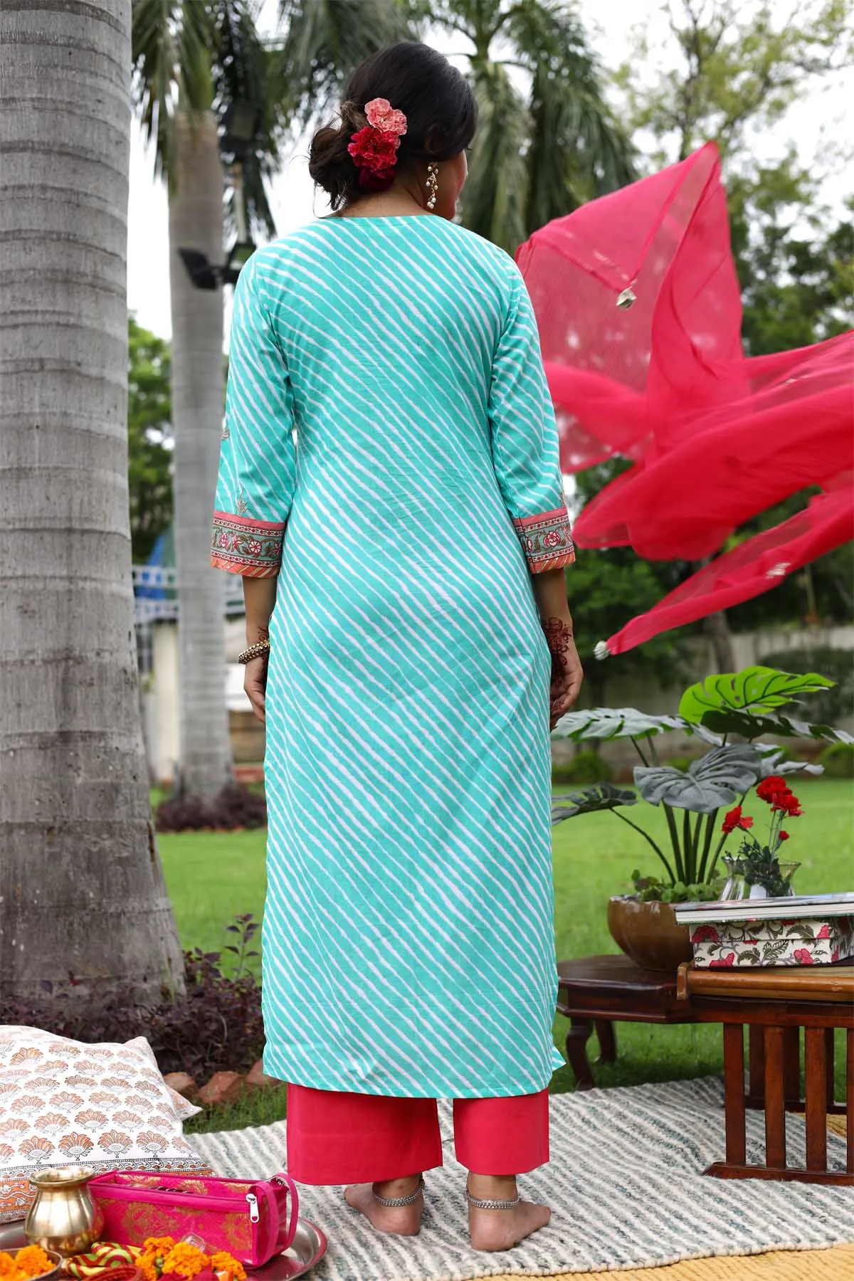Green Leheriya Straight fit Kurta