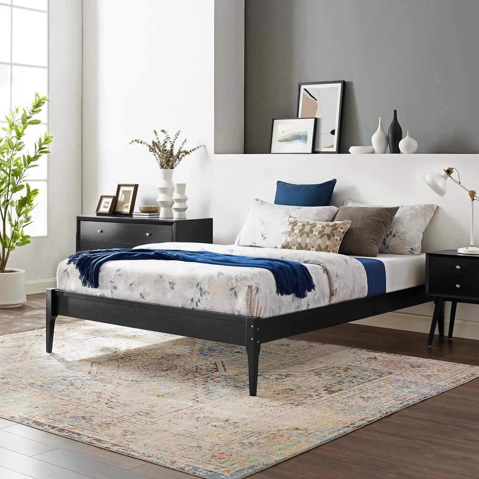June Queen Wood Platform Bed Frame Black MOD-6246-BLK