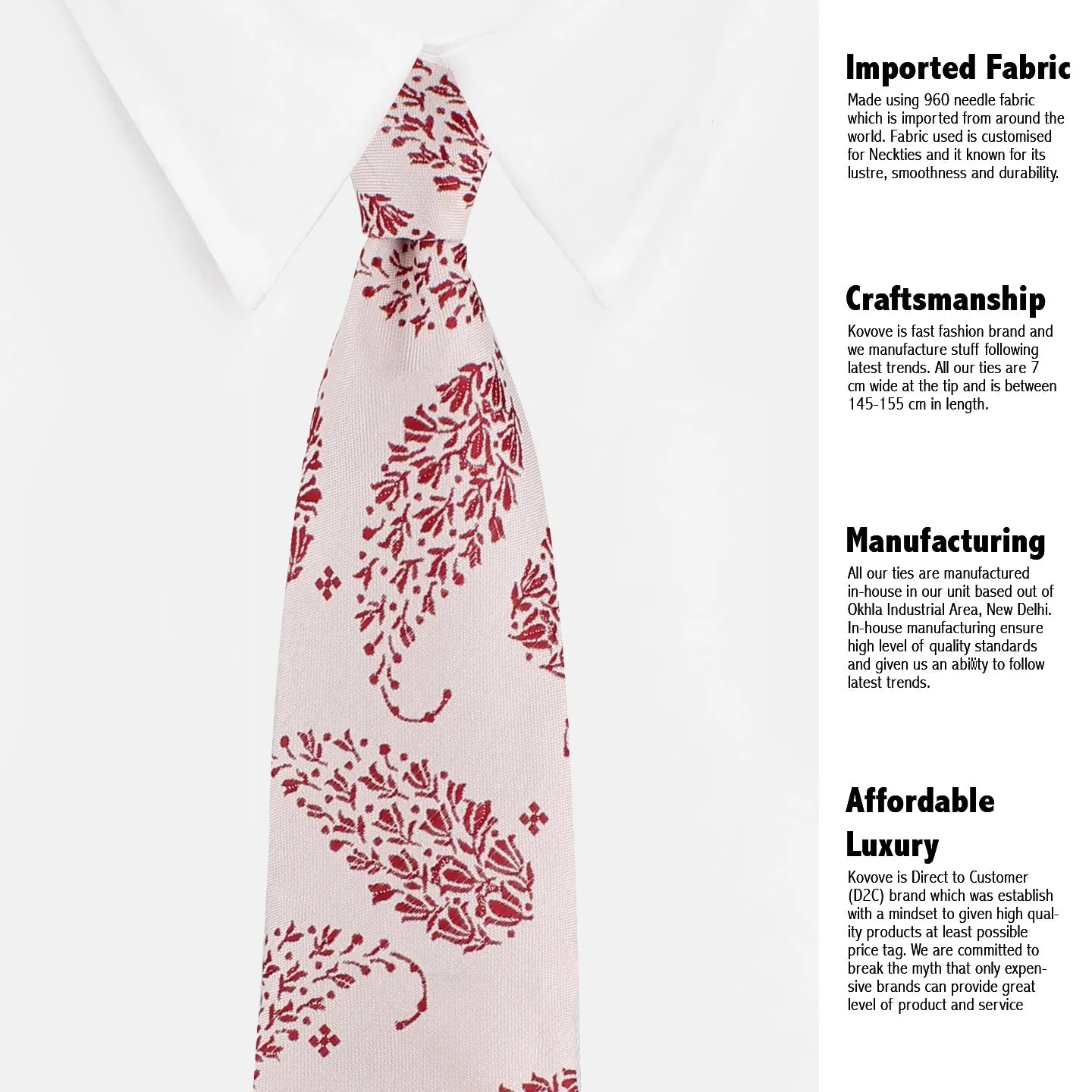 Kovove The Twining Paisley Pink Necktie and Pocket Square Gift Box