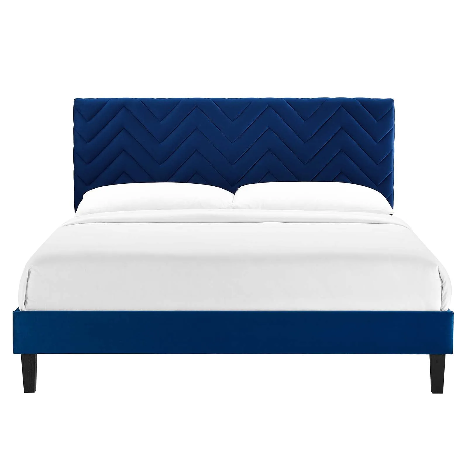 Leah Chevron Tufted Performance Velvet Queen Platform Bed Navy MOD-6973-NAV