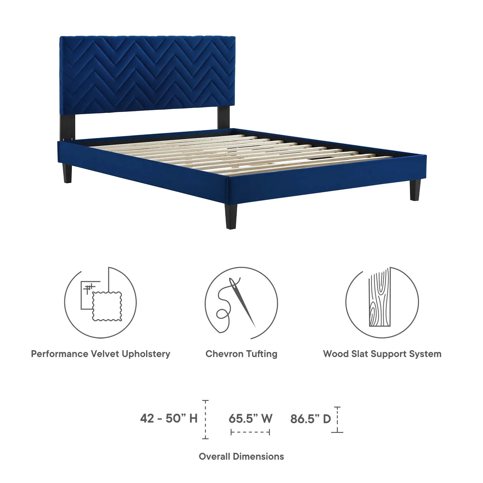 Leah Chevron Tufted Performance Velvet Queen Platform Bed Navy MOD-6973-NAV