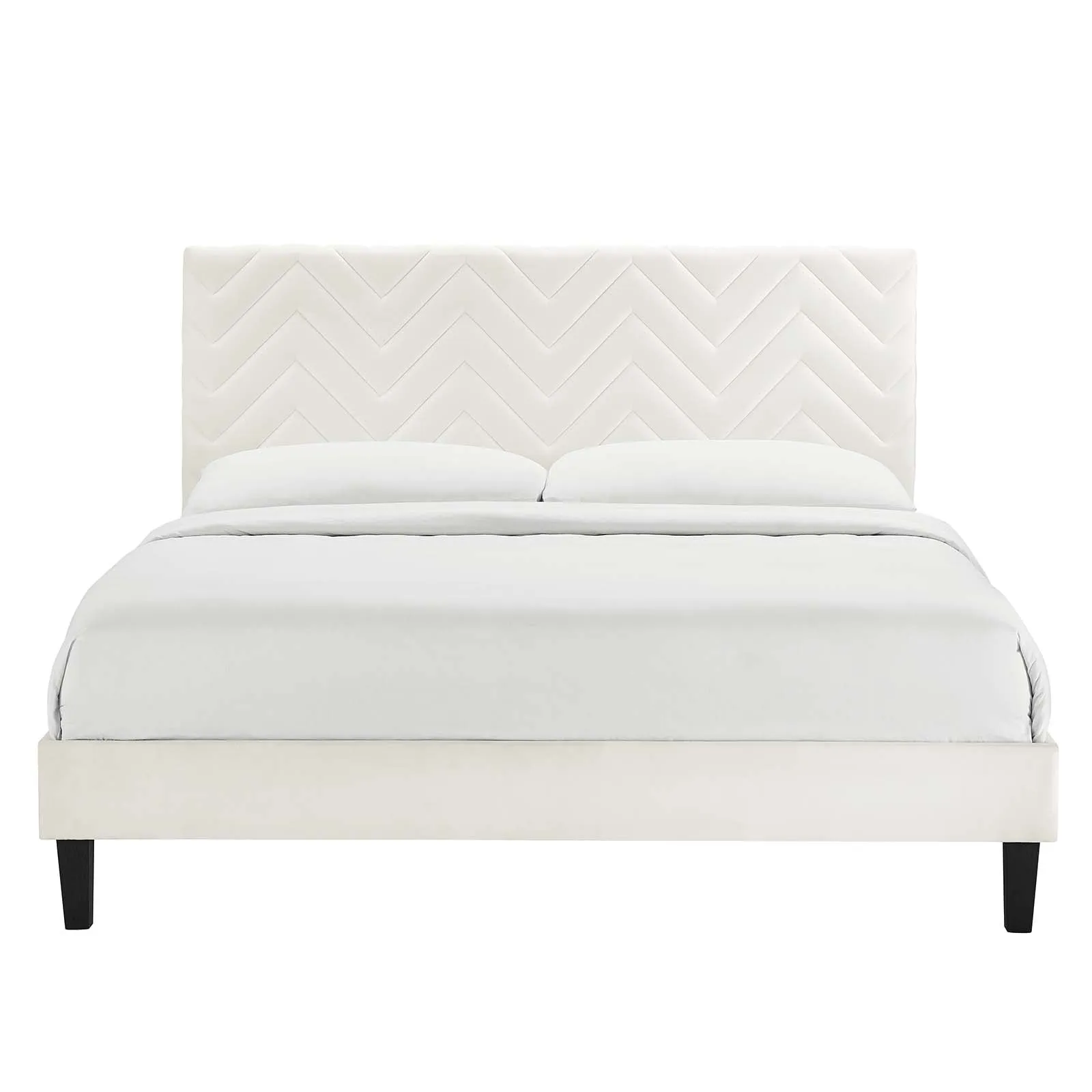 Leah Chevron Tufted Performance Velvet Twin Platform Bed White MOD-6989-WHI