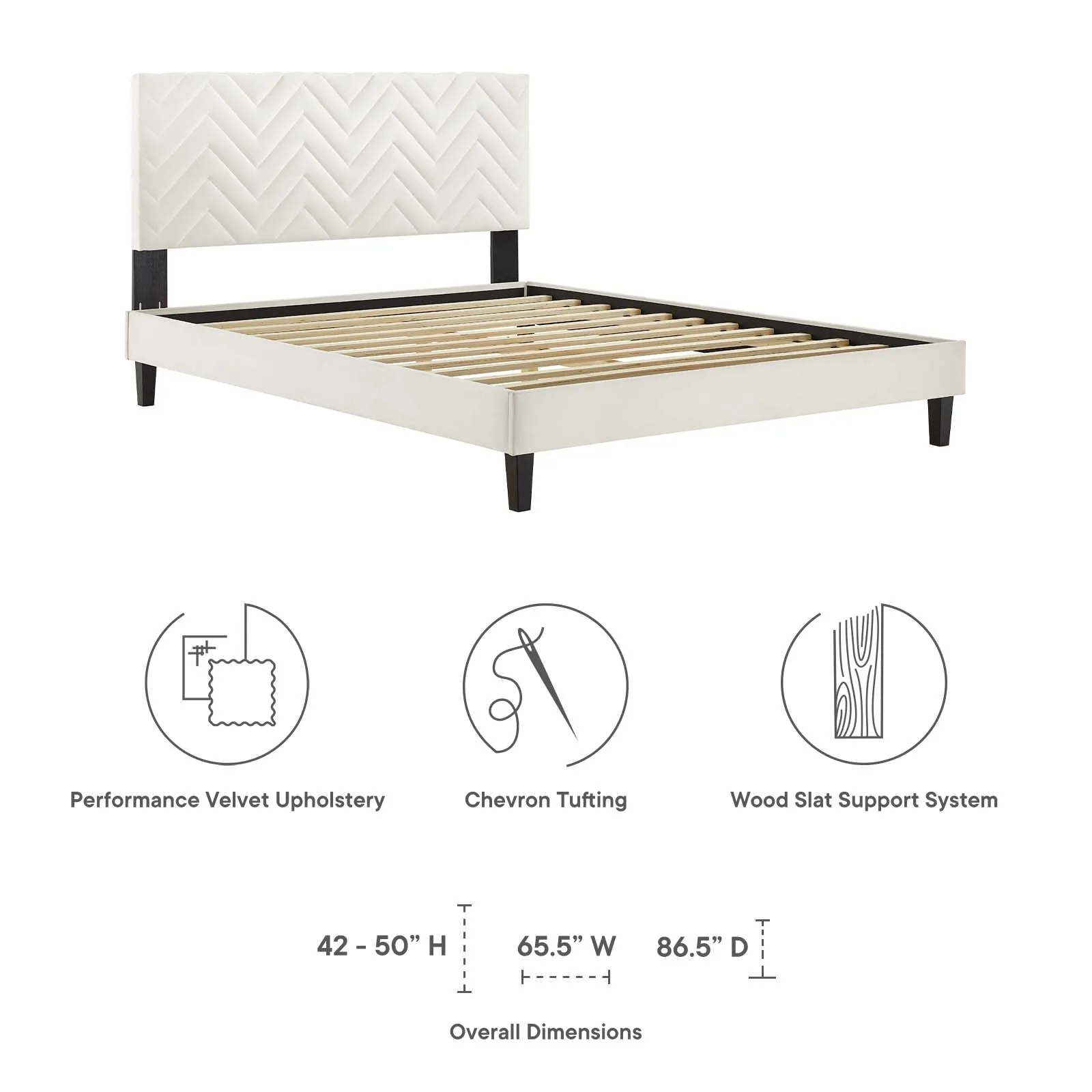 Leah Chevron Tufted Performance Velvet Twin Platform Bed White MOD-6989-WHI