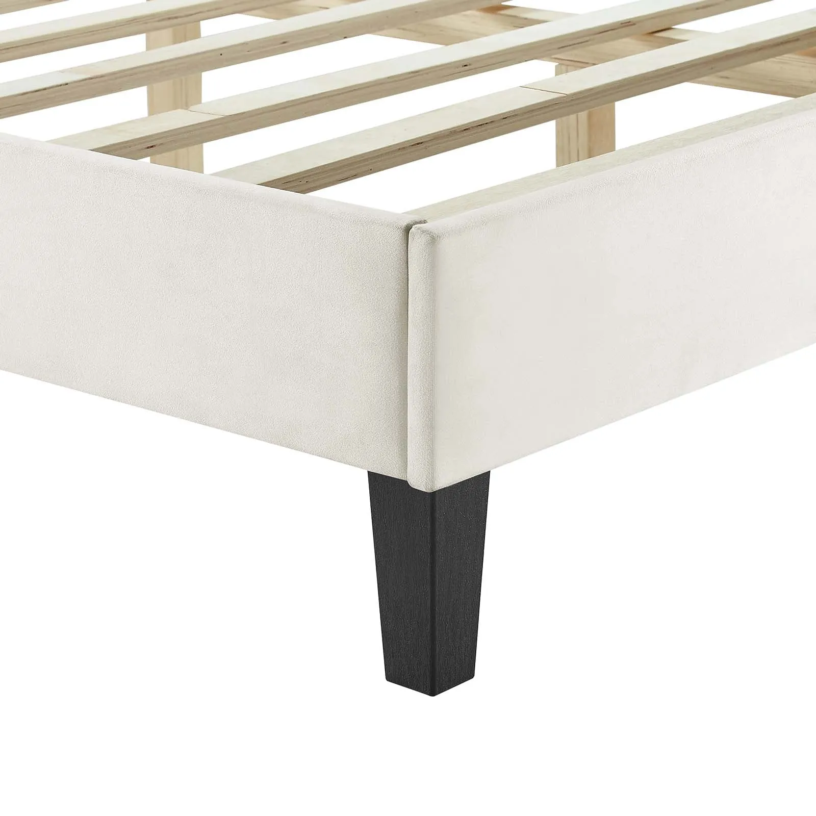 Leah Chevron Tufted Performance Velvet Twin Platform Bed White MOD-6989-WHI