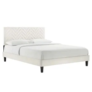 Leah Chevron Tufted Performance Velvet Twin Platform Bed White MOD-6989-WHI
