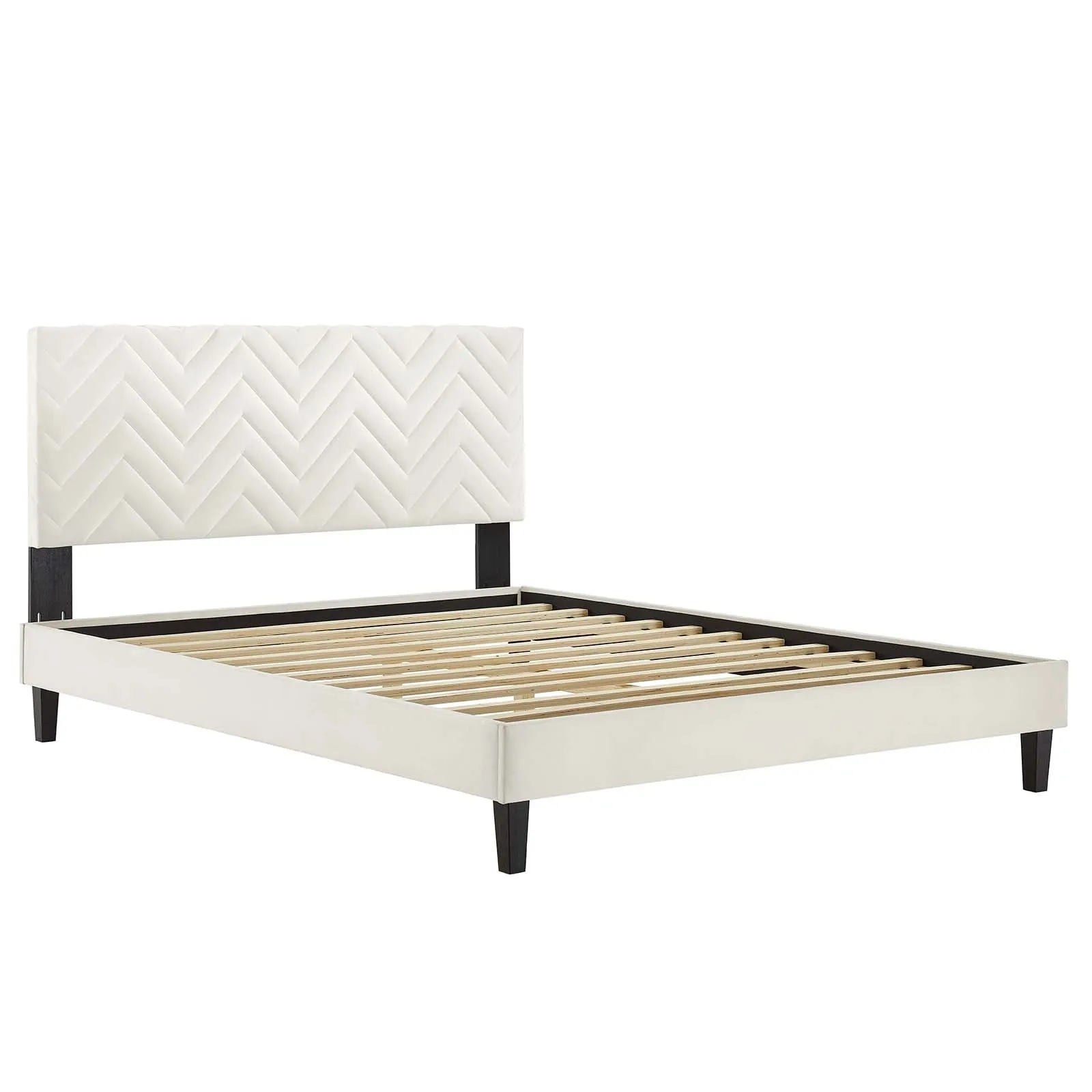 Leah Chevron Tufted Performance Velvet Twin Platform Bed White MOD-6989-WHI