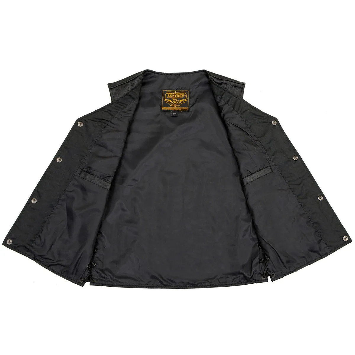 Milwaukee Leather Youth Size Black Leather Biker Style Vest with Snap