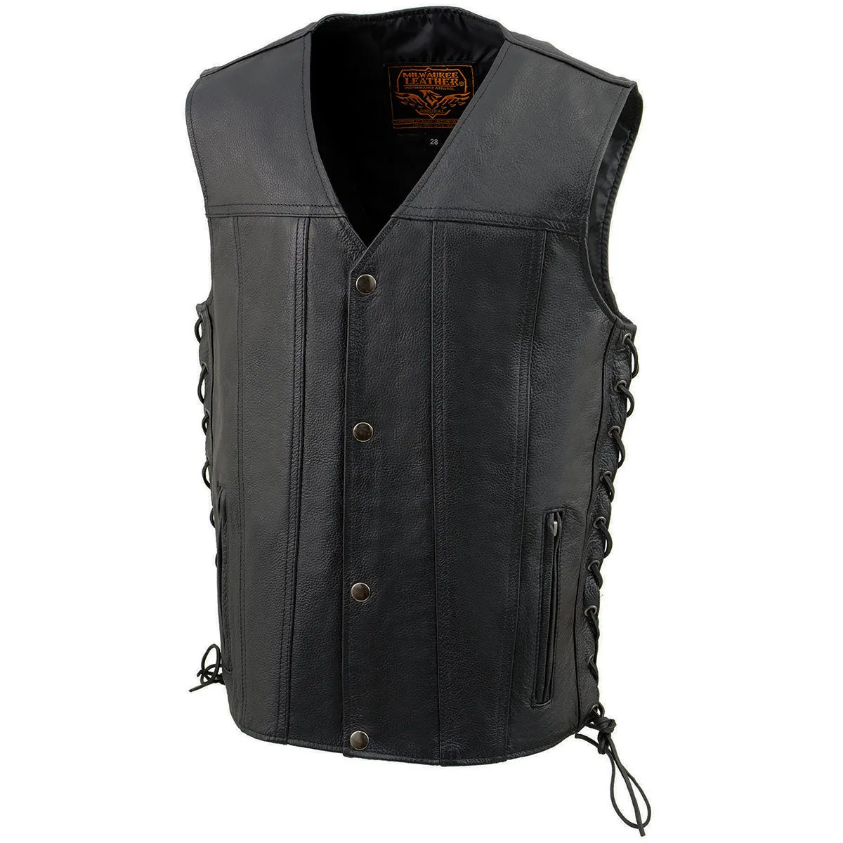 Milwaukee Leather Youth Size Black Leather Biker Style Vest with Snap