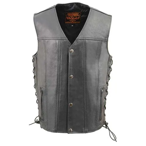 Milwaukee Leather Youth Size Black Leather Biker Style Vest with Snap
