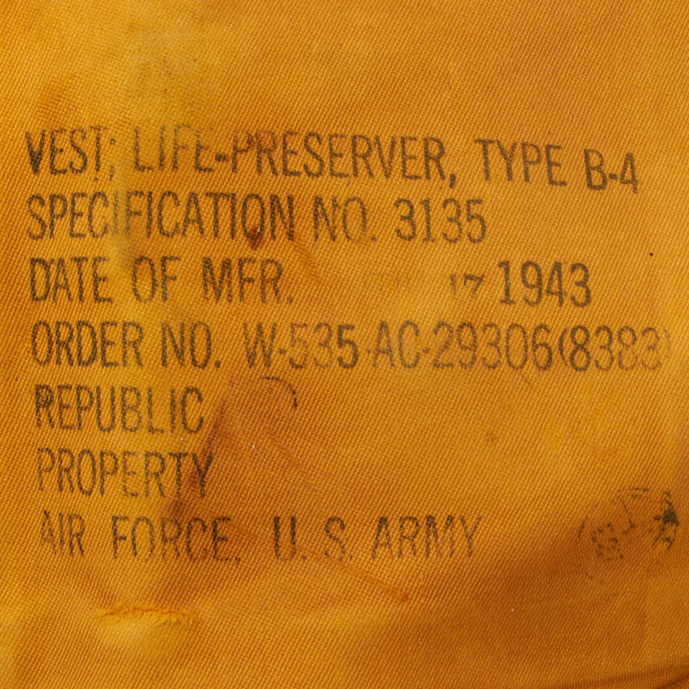 Original U.S. WWII USAAF Mae West Pneumatic Life Vest by Republic - Dated February 17, 1943