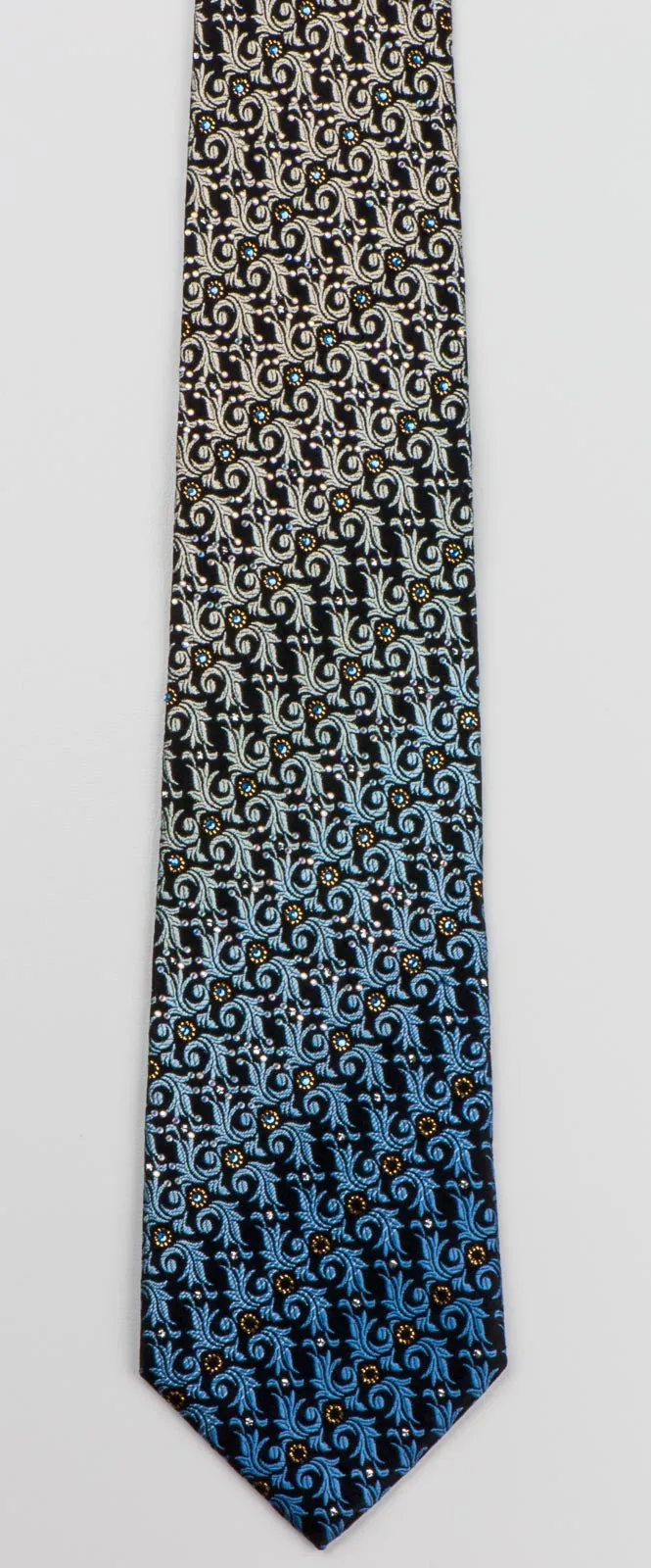 Pierre Cardin Men's Silk Rhinestone Tie Blue Imperial Leaf With Golden Sparkles