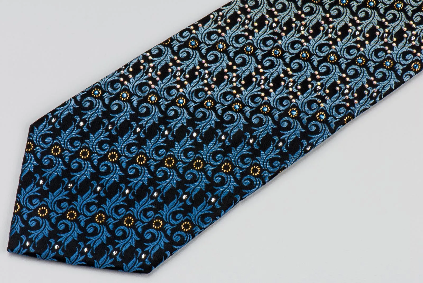 Pierre Cardin Men's Silk Rhinestone Tie Blue Imperial Leaf With Golden Sparkles