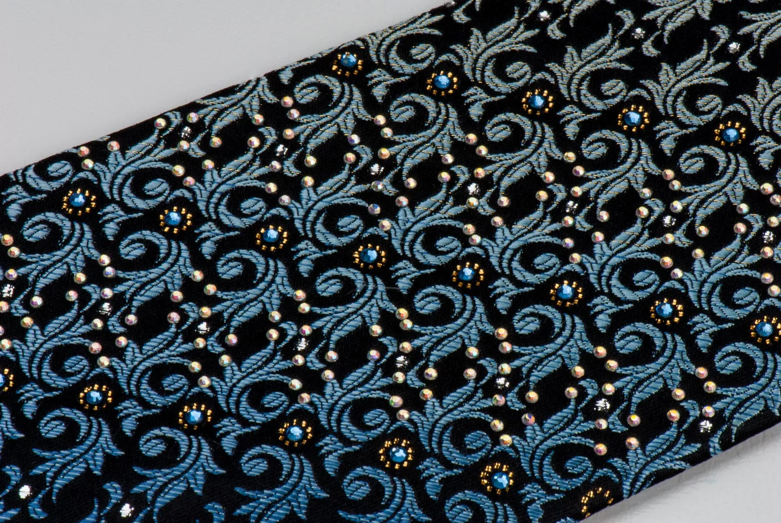 Pierre Cardin Men's Silk Rhinestone Tie Blue Imperial Leaf With Golden Sparkles