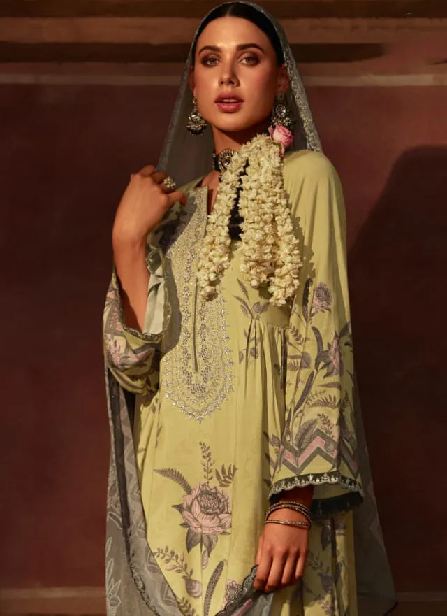 Pure Muslin Unstitched Salwar Suit Dress Material with Embroidery