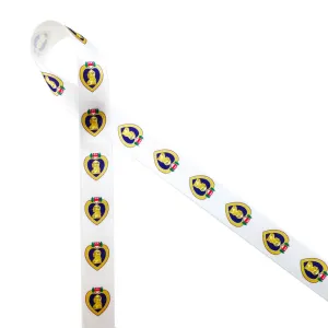 Purple heart ribbon for military honors printed on 5/8" white satin