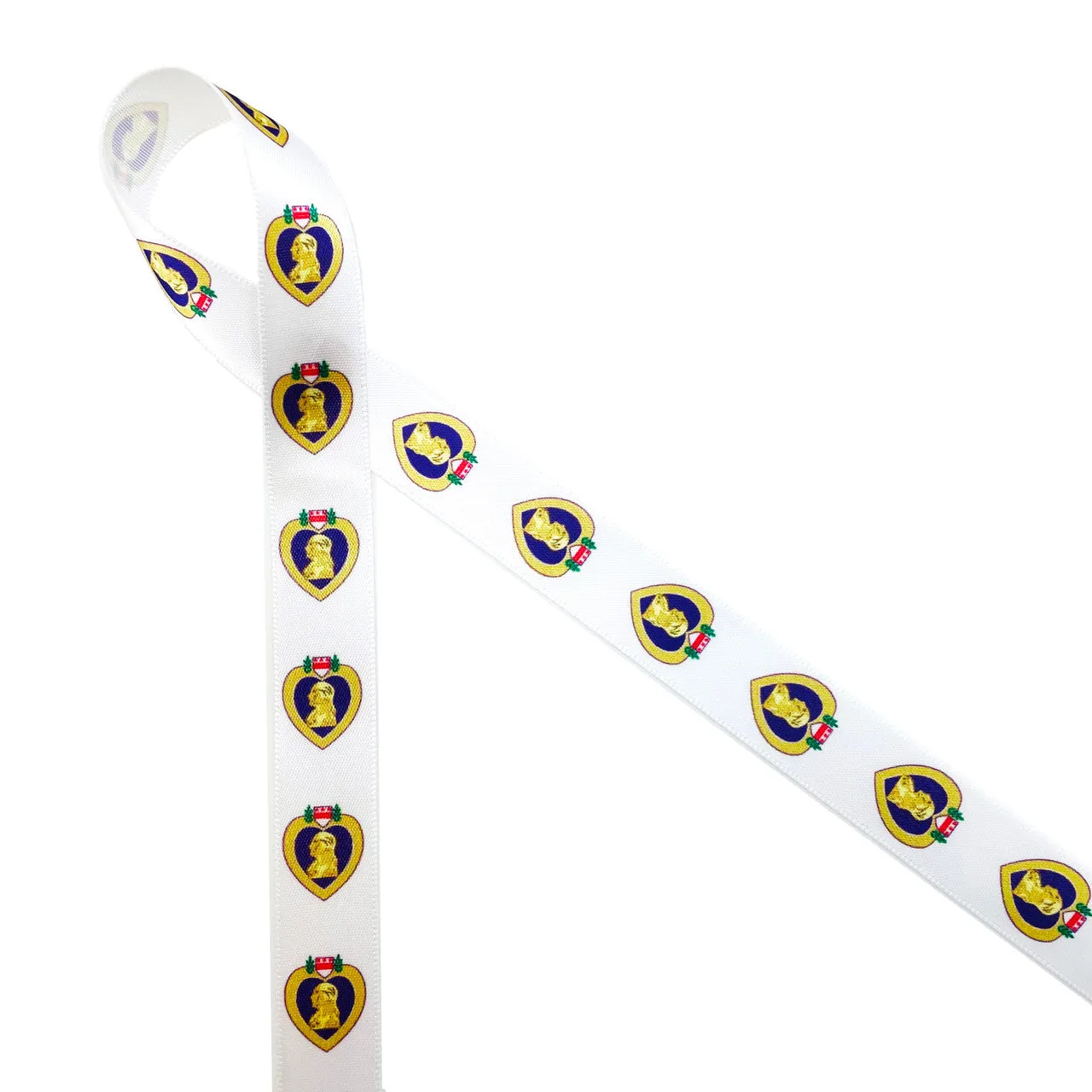 Purple heart ribbon for military honors printed on 5/8" white satin