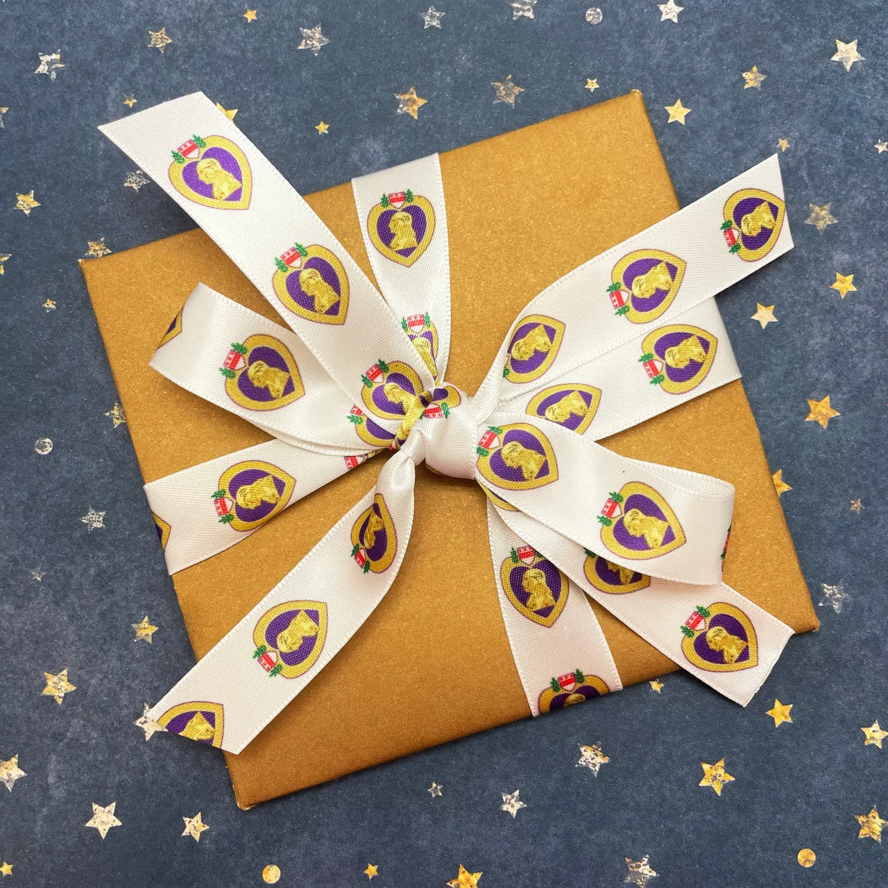 Purple heart ribbon for military honors printed on 5/8" white satin