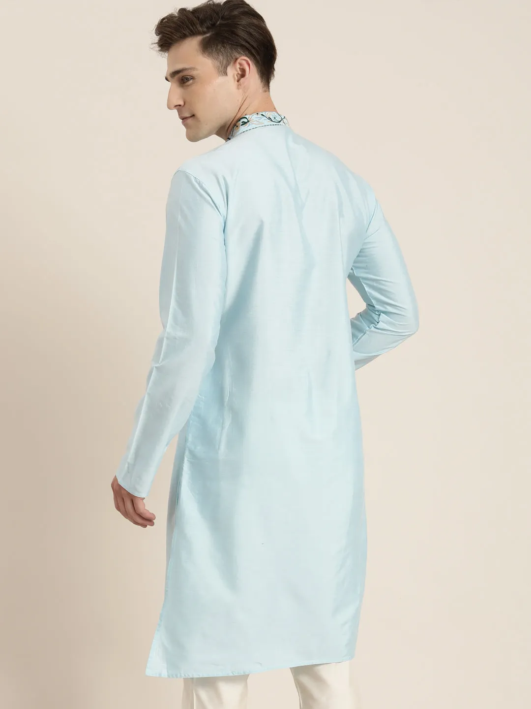 SHRESTHA BY VASTRAMAY Men's Aqua Blue Tread Work Kurta