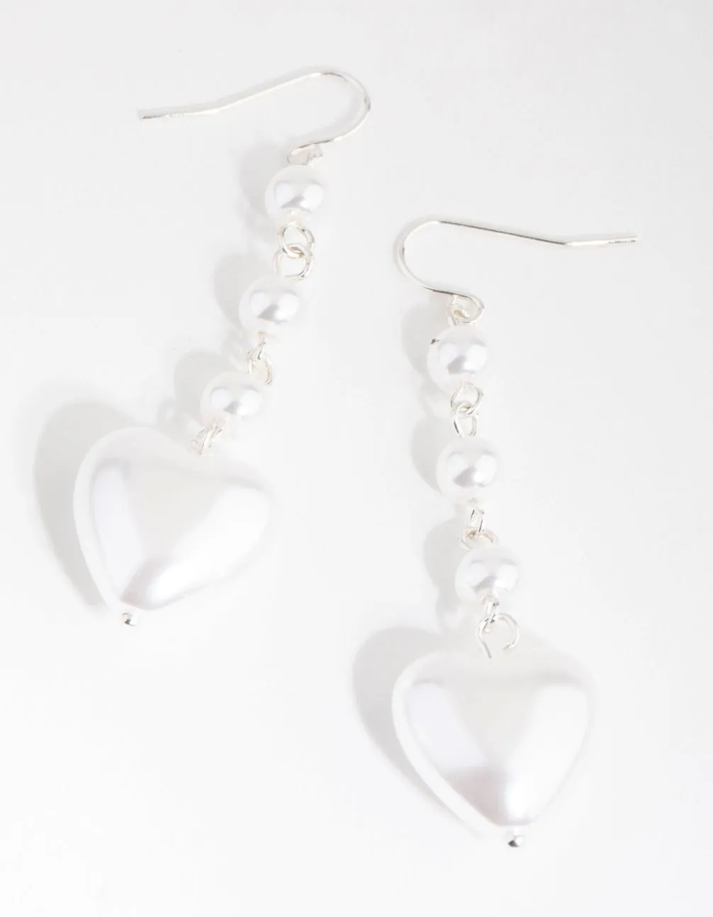 Silver Pearl Heart Drop Earrings