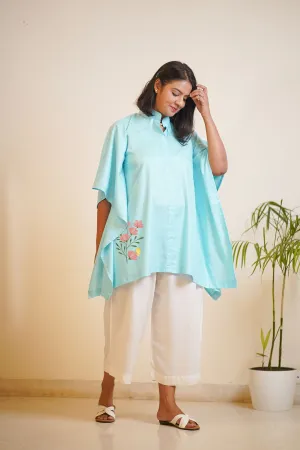 SkyBlue Rayon MandarinKurti - BloomingSky