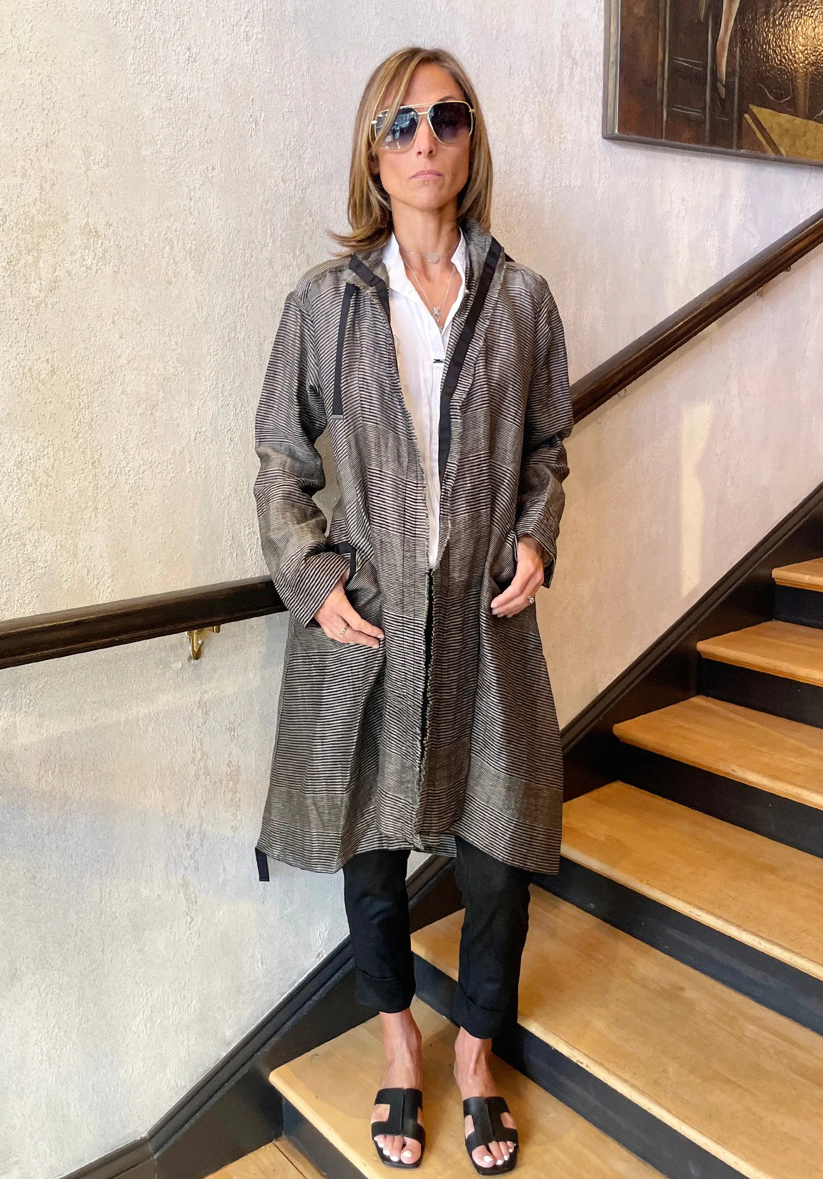 Stripe Midi Jacket - Black Grey
