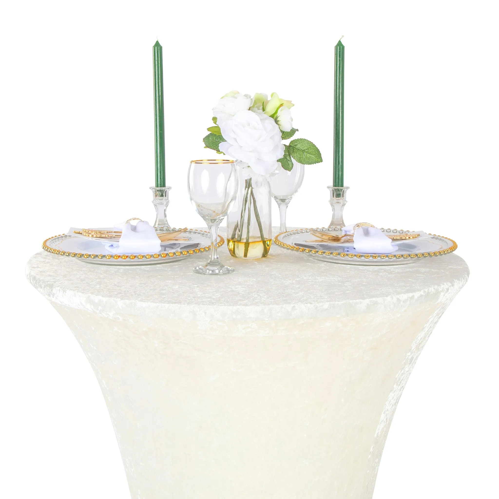 Velvet Spandex Cocktail Table Cover 32" Round - Ivory