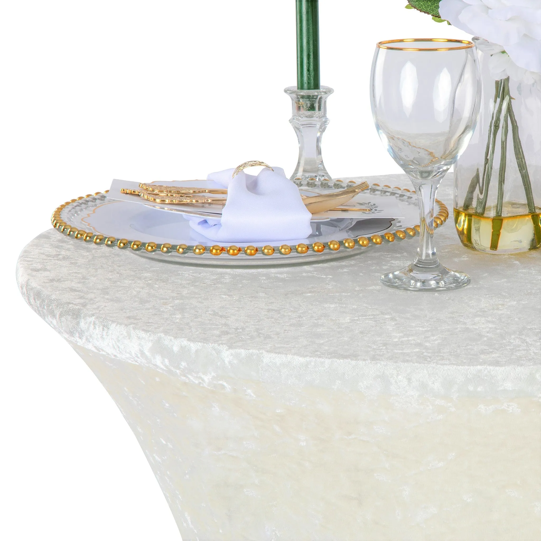 Velvet Spandex Cocktail Table Cover 32" Round - Ivory