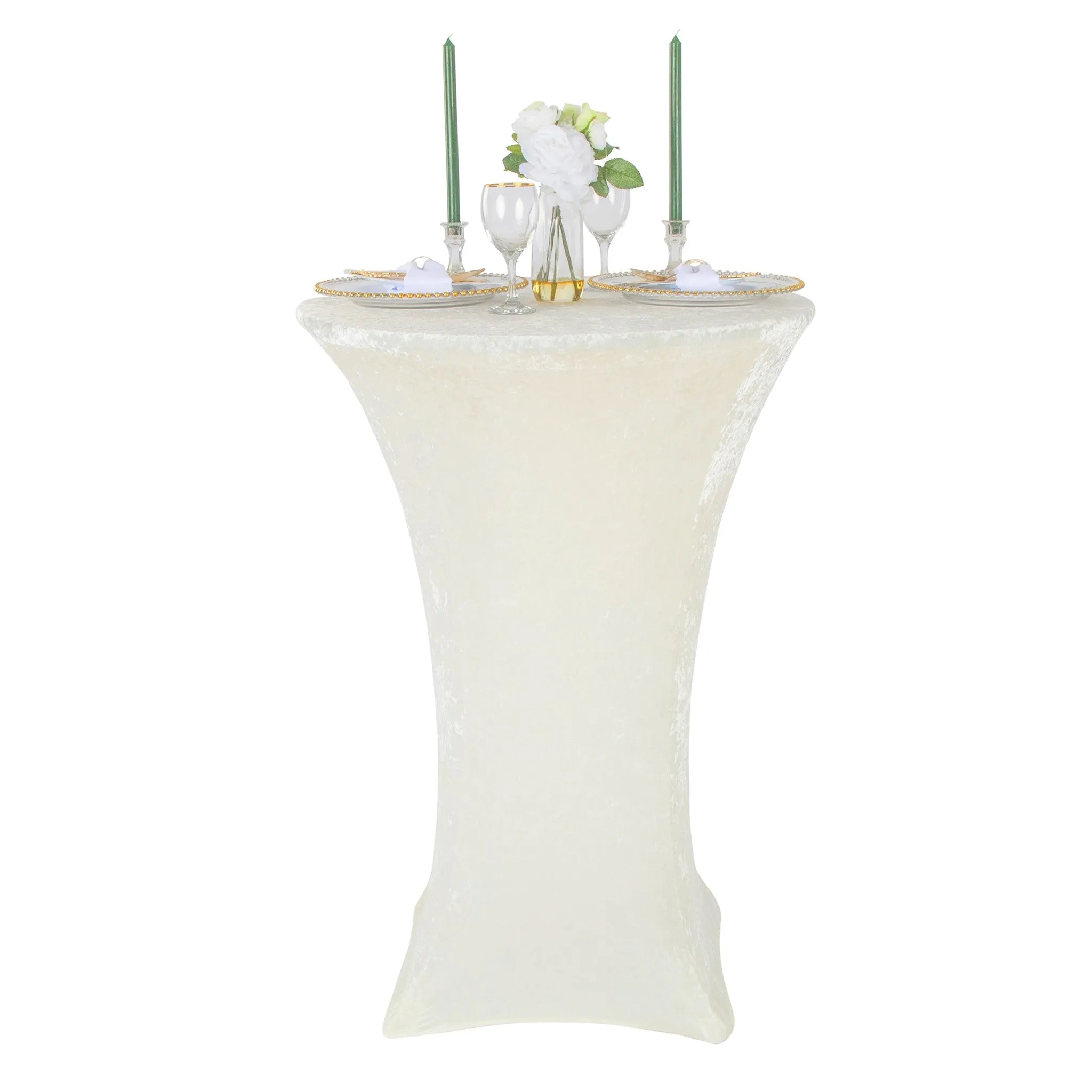 Velvet Spandex Cocktail Table Cover 32" Round - Ivory